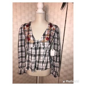 Coco + Jaimeson Black and White Plaid Blouse